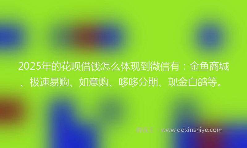 2025年的花呗借钱怎么体现到微信有：金鱼商城、极速易购、如意购、哆哆分期、现金白鸽等。