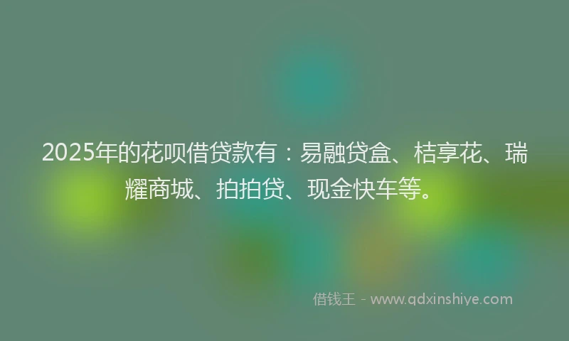 2025年的花呗借贷款有：易融贷盒、桔享花、瑞耀商城、拍拍贷、现金快车等。
