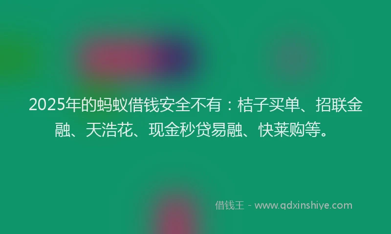2025年的蚂蚁借钱安全不有：桔子买单、招联金融、天浩花、现金秒贷易融、快莱购等。