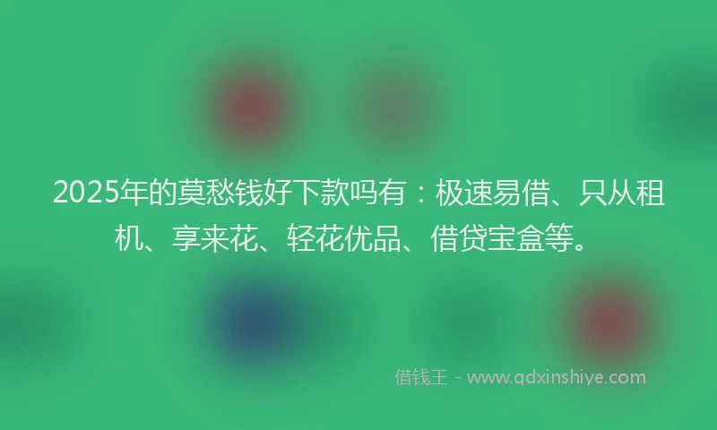 2025年的莫愁钱好下款吗有：极速易借、只从租机、享来花、轻花优品、借贷宝盒等。