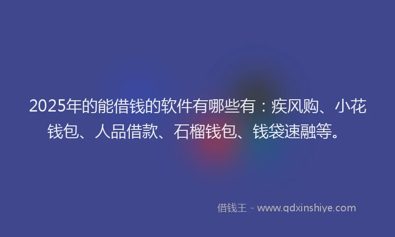 2025年的能借钱的软件有哪些有：疾风购、小花钱包、人品借款、石榴钱包、钱袋速融等。