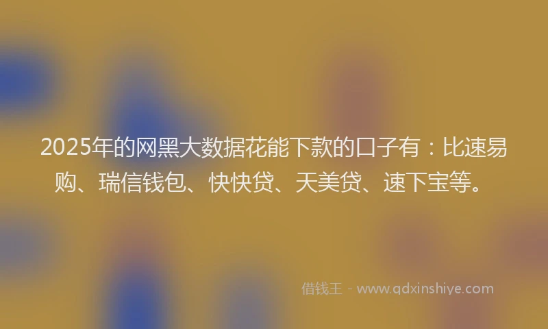 2025年的网黑大数据花能下款的口子有：比速易购、瑞信钱包、快快贷、天美贷、速下宝等。