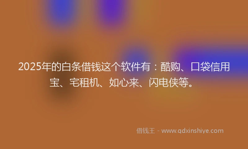 2025年的白条借钱这个软件有：酷购、口袋信用宝、宅租机、如心来、闪电侠等。