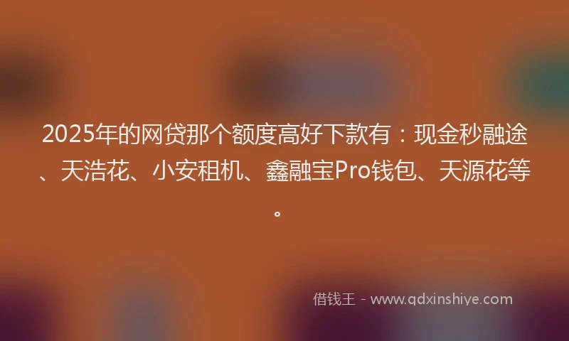 2025年的网贷那个额度高好下款有：现金秒融途、天浩花、小安租机、鑫融宝Pro钱包、天源花等。
