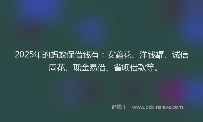 2025年的蚂蚁保借钱有：安鑫花、洋钱罐、诚信一周花、现金易借、省呗借款等。