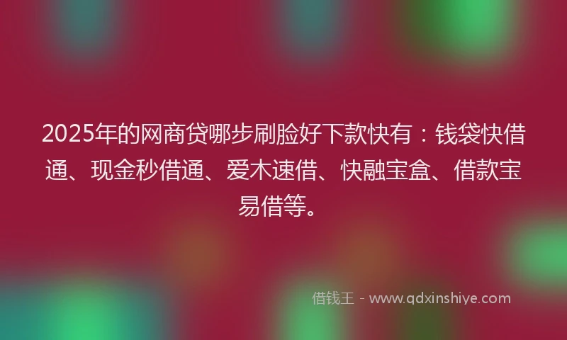 2025年的网商贷哪步刷脸好下款快有：钱袋快借通、现金秒借通、爱木速借、快融宝盒、借款宝易借等。
