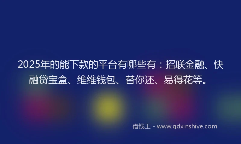 2025年的能下款的平台有哪些有：招联金融、快融贷宝盒、维维钱包、替你还、易得花等。