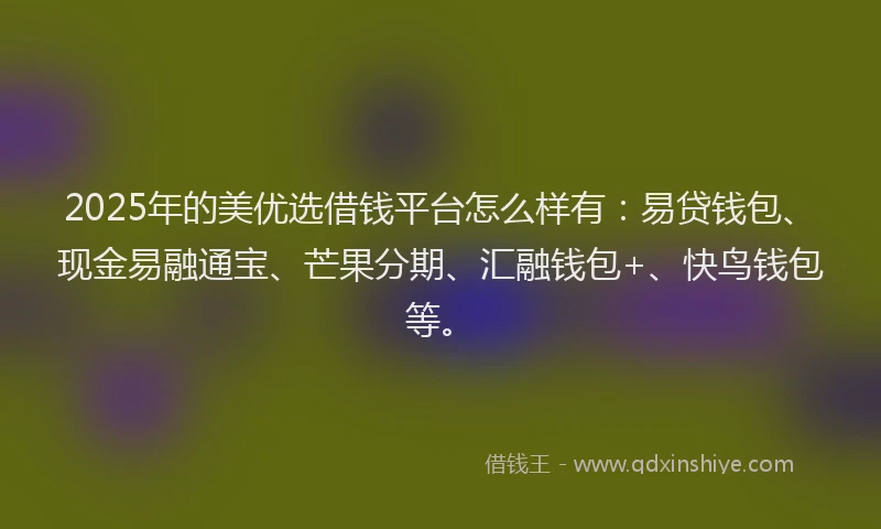 2025年的美优选借钱平台怎么样有：易贷钱包、现金易融通宝、芒果分期、汇融钱包+、快鸟钱包等。