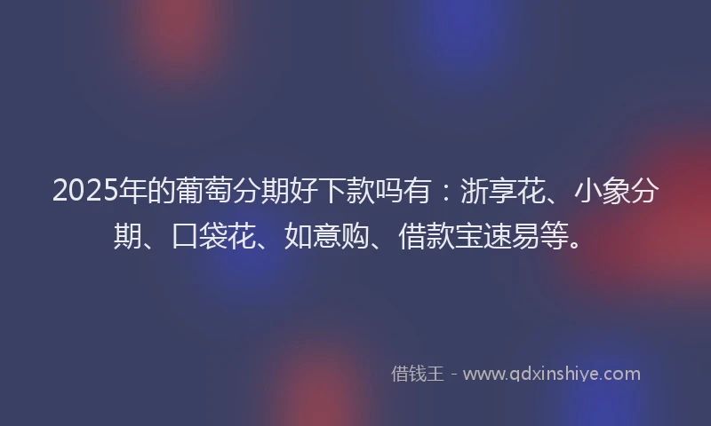 2025年的葡萄分期好下款吗有：浙享花、小象分期、口袋花、如意购、借款宝速易等。