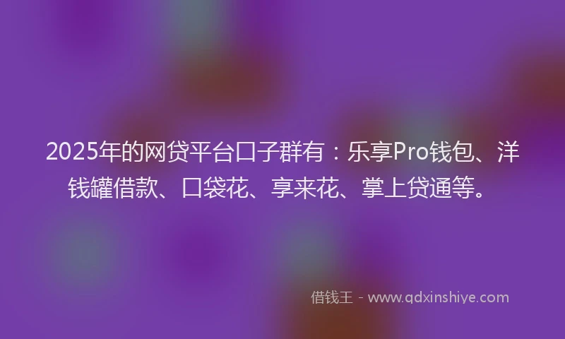 2025年的网贷平台口子群有：乐享Pro钱包、洋钱罐借款、口袋花、享来花、掌上贷通等。