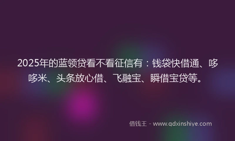 2025年的蓝领贷看不看征信有：钱袋快借通、哆哆米、头条放心借、飞融宝、瞬借宝贷等。