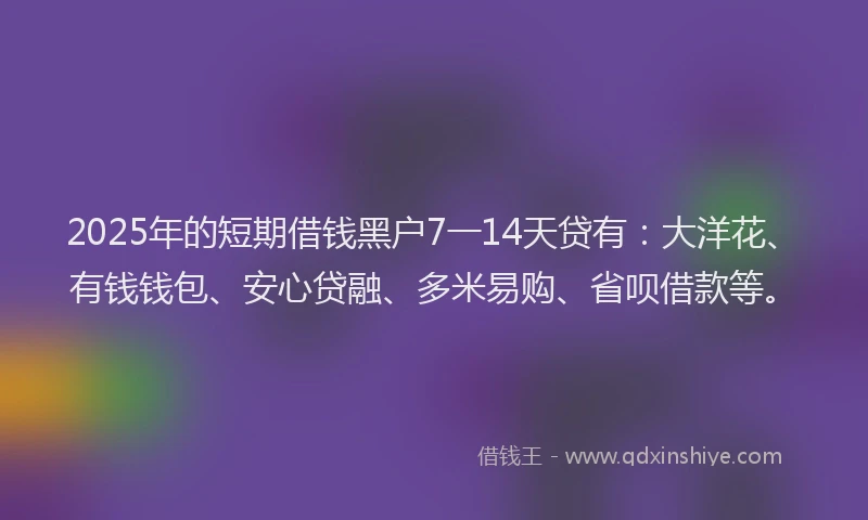 2025年的短期借钱黑户7一14天贷有：大洋花、有钱钱包、安心贷融、多米易购、省呗借款等。