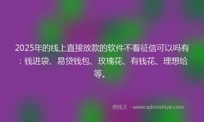 2025年的线上直接放款的软件不看征信可以吗有：钱进袋、易贷钱包、玫瑰花、有钱花、理想给等。