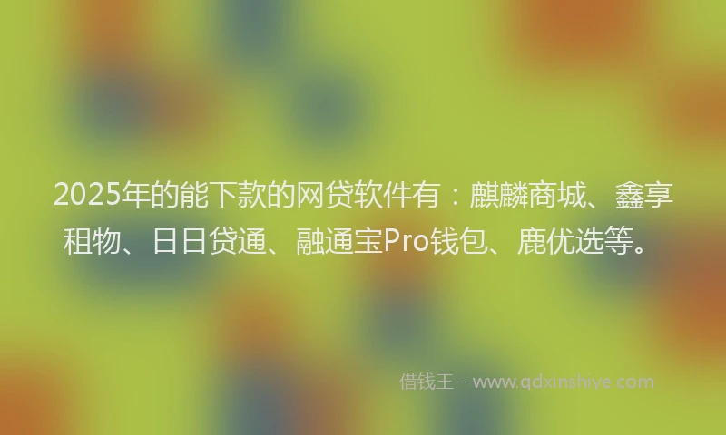 2025年的能下款的网贷软件有：麒麟商城、鑫享租物、日日贷通、融通宝Pro钱包、鹿优选等。