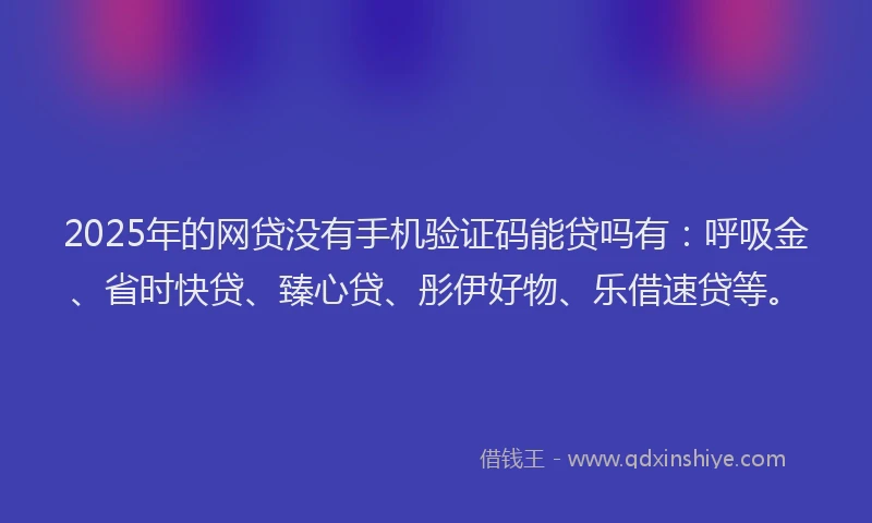 2025年的网贷没有手机验证码能贷吗有：呼吸金、省时快贷、臻心贷、彤伊好物、乐借速贷等。