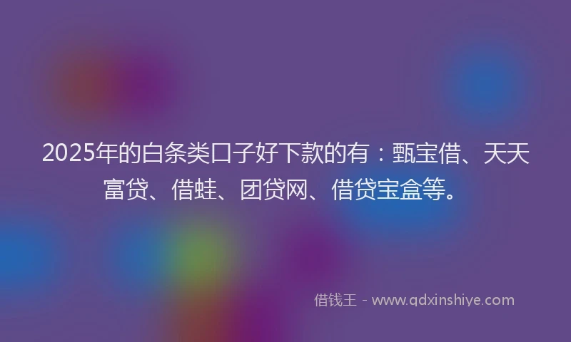 2025年的白条类口子好下款的有：甄宝借、天天富贷、借蛙、团贷网、借贷宝盒等。
