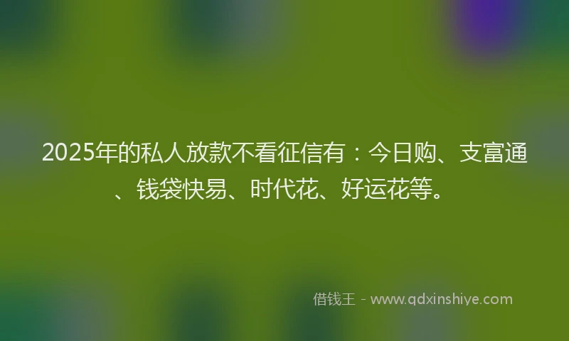 2025年的私人放款不看征信有：今日购、支富通、钱袋快易、时代花、好运花等。