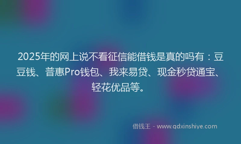 2025年的网上说不看征信能借钱是真的吗有：豆豆钱、普惠Pro钱包、我来易贷、现金秒贷通宝、轻花优品等。