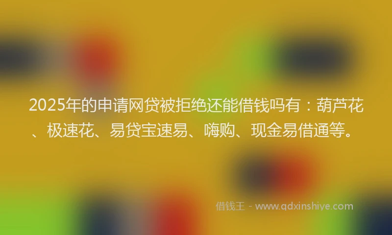 2025年的申请网贷被拒绝还能借钱吗有：葫芦花、极速花、易贷宝速易、嗨购、现金易借通等。