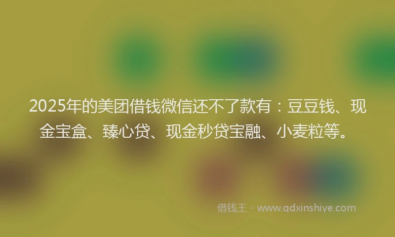 2025年的美团借钱微信还不了款有：豆豆钱、现金宝盒、臻心贷、现金秒贷宝融、小麦粒等。