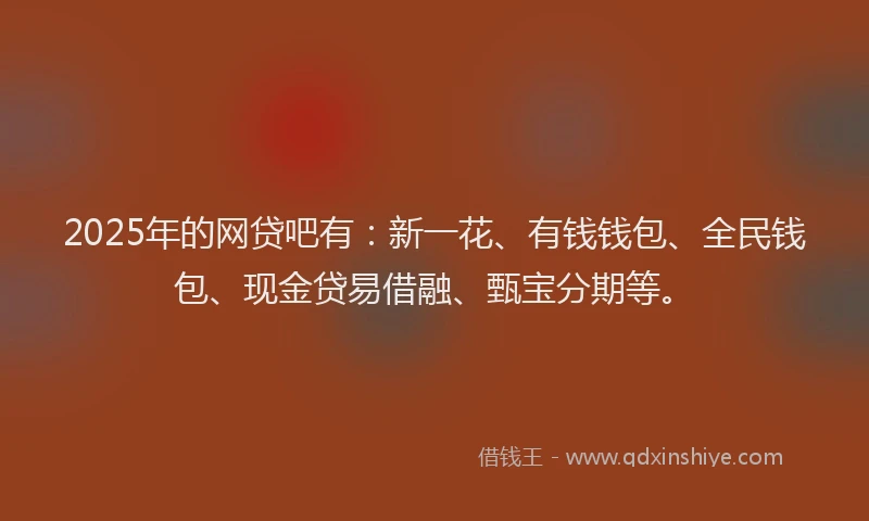 2025年的网贷吧有：新一花、有钱钱包、全民钱包、现金贷易借融、甄宝分期等。
