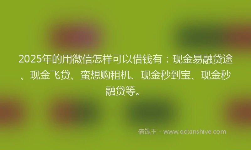 2025年的用微信怎样可以借钱有：现金易融贷途、现金飞贷、蛮想购租机、现金秒到宝、现金秒融贷等。