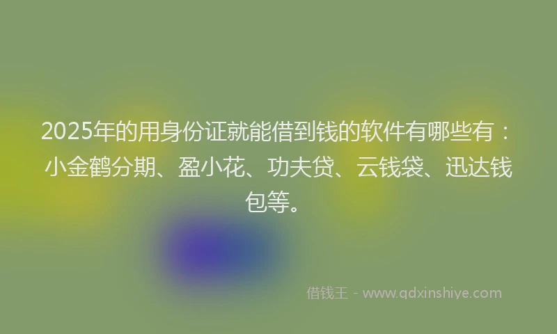2025年的用身份证就能借到钱的软件有哪些有：小金鹤分期、盈小花、功夫贷、云钱袋、迅达钱包等。