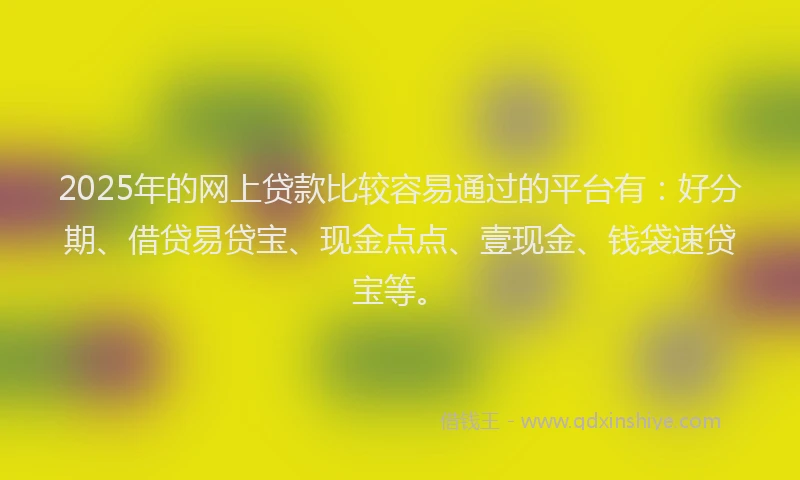 2025年的网上贷款比较容易通过的平台有：好分期、借贷易贷宝、现金点点、壹现金、钱袋速贷宝等。