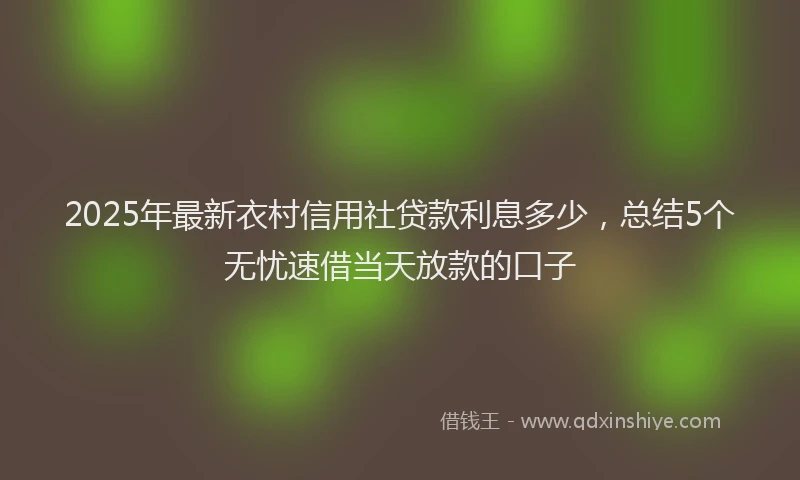 2025年最新衣村信用社贷款利息多少，总结5个无忧速借当天放款的口子