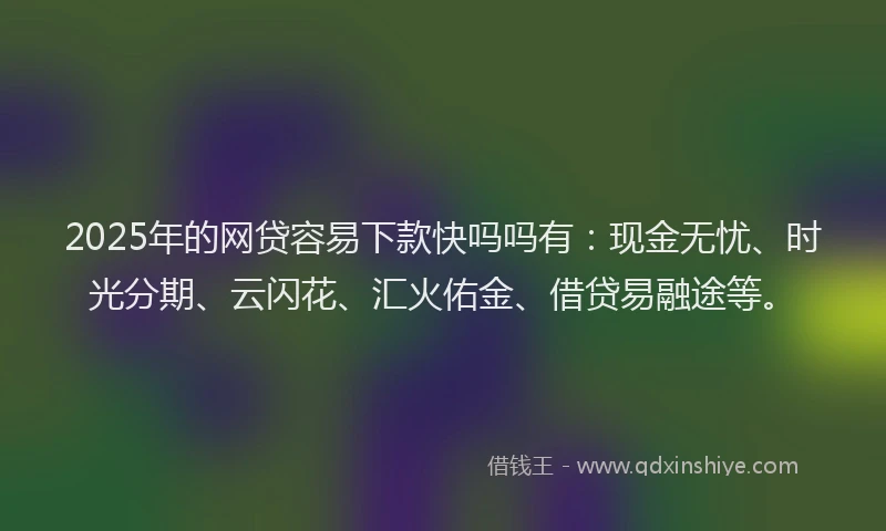 2025年的网贷容易下款快吗吗有:现金无忧、时光分期、云闪花、汇火佑金、借贷易融途等。