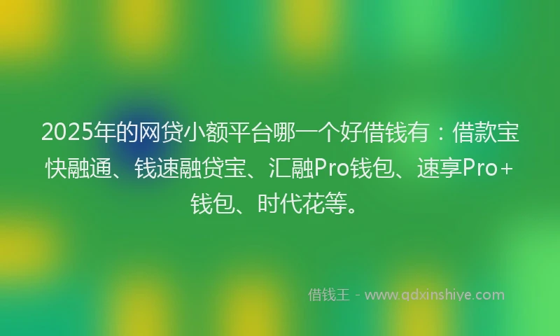 2025年的网贷小额平台哪一个好借钱有：借款宝快融通、钱速融贷宝、汇融Pro钱包、速享Pro+钱包、时代花等。