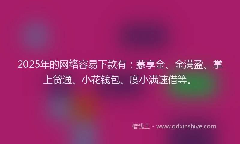 2025年的网络容易下款有：蒙享金、金满盈、掌上贷通、小花钱包、度小满速借等。
