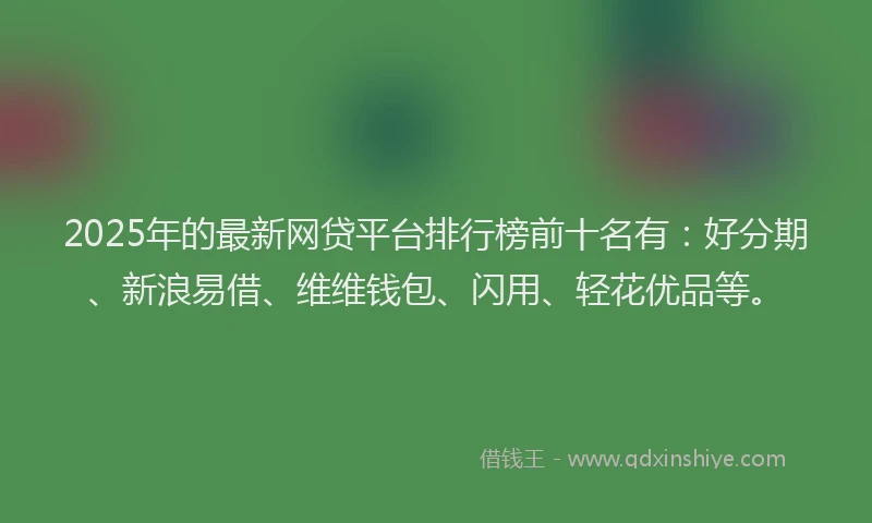 2025年的最新网贷平台排行榜前十名有：好分期、新浪易借、维维钱包、闪用、轻花优品等。