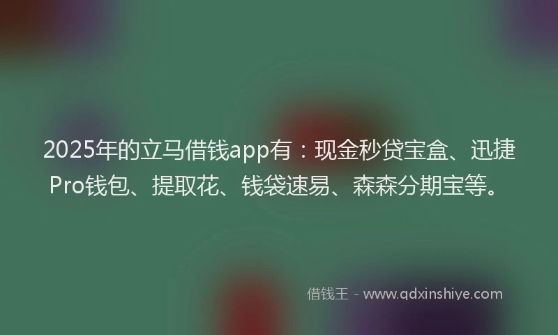 2025年的立马借钱app有：现金秒贷宝盒、迅捷Pro钱包、提取花、钱袋速易、森森分期宝等。