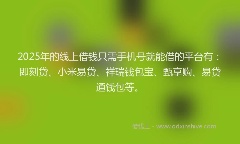 2025年的线上借钱只需手机号就能借的平台有：即刻贷、小米易贷、祥瑞钱包宝、甄享购、易贷通钱包等。