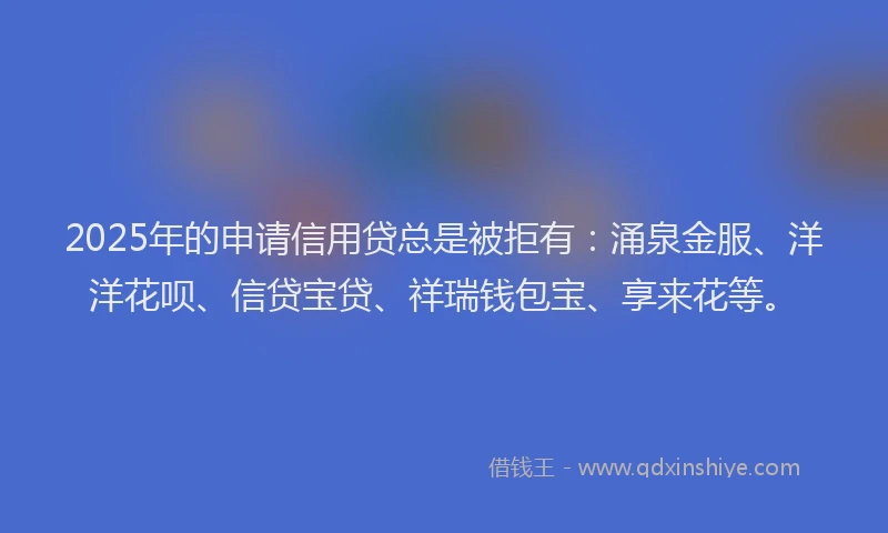 2025年的申请信用贷总是被拒有：涌泉金服、洋洋花呗、信贷宝贷、祥瑞钱包宝、享来花等。