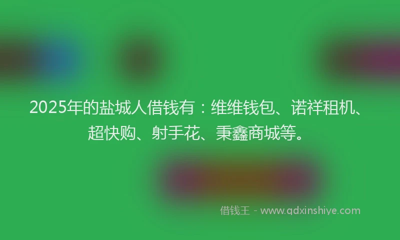 2025年的盐城人借钱有：维维钱包、诺祥租机、超快购、射手花、秉鑫商城等。
