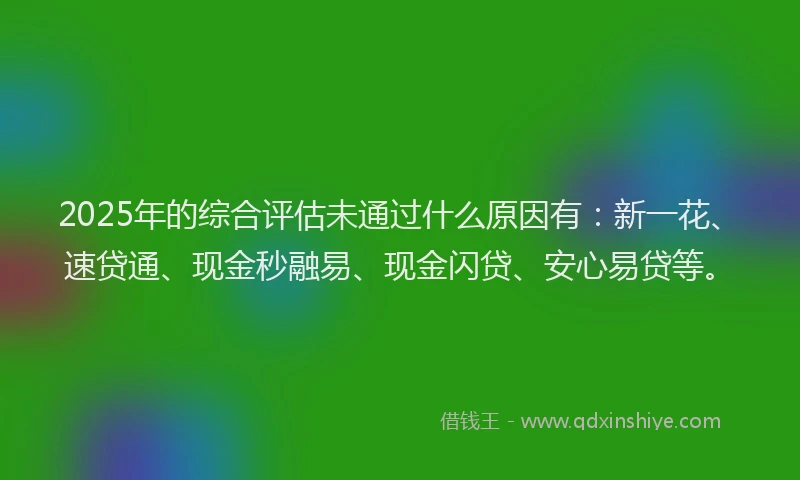 2025年的综合评估未通过什么原因有：新一花、速贷通、现金秒融易、现金闪贷、安心易贷等。