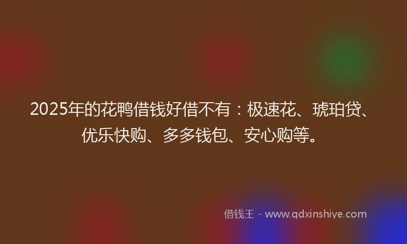 2025年的花鸭借钱好借不有：极速花、琥珀贷、优乐快购、多多钱包、安心购等。