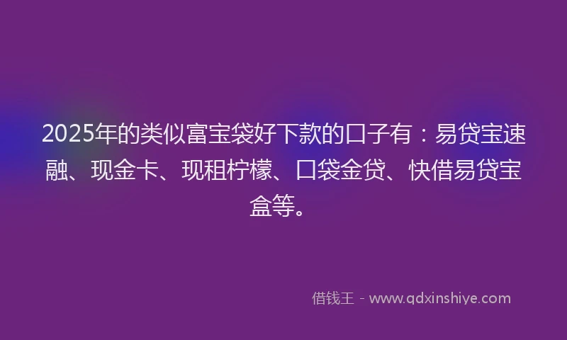 2025年的类似富宝袋好下款的口子有：易贷宝速融、现金卡、现租柠檬、口袋金贷、快借易贷宝盒等。