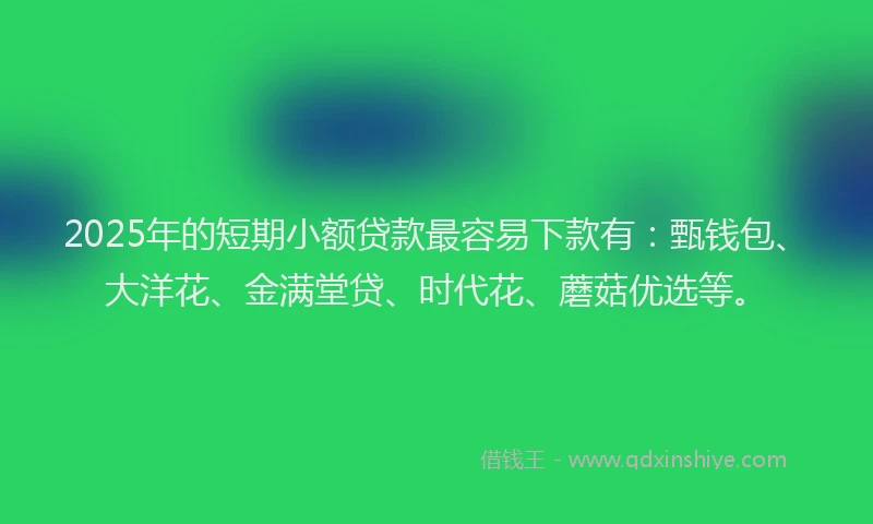 2025年的短期小额贷款最容易下款有：甄钱包、大洋花、金满堂贷、时代花、蘑菇优选等。