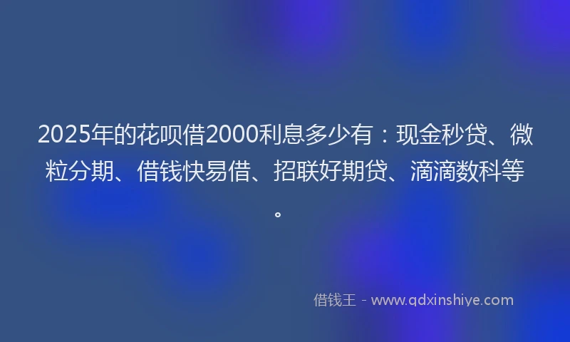 2025年的花呗借2000利息多少有：现金秒贷、微粒分期、借钱快易借、招联好期贷、滴滴数科等。