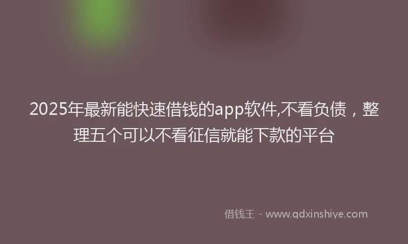 2025年最新能快速借钱的app软件,不看负债，整理五个可以不看征信就能下款的平台