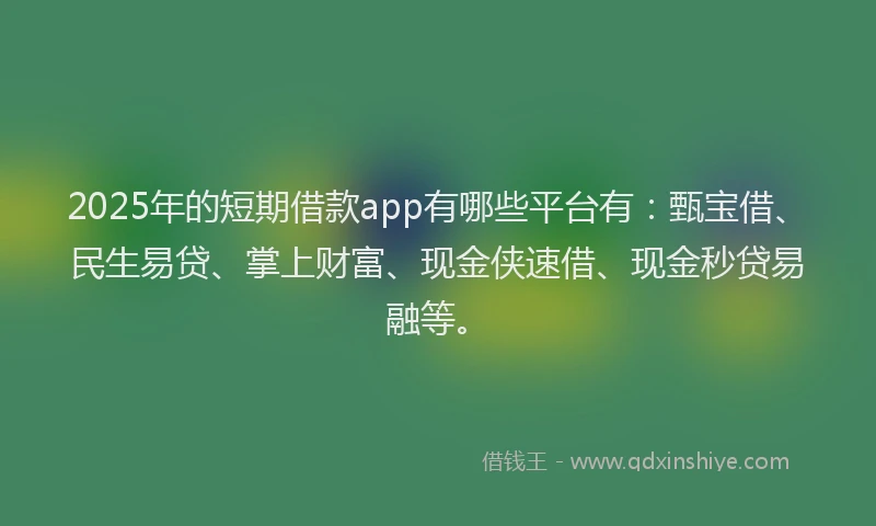 2025年的短期借款app有哪些平台有：甄宝借、民生易贷、掌上财富、现金侠速借、现金秒贷易融等。
