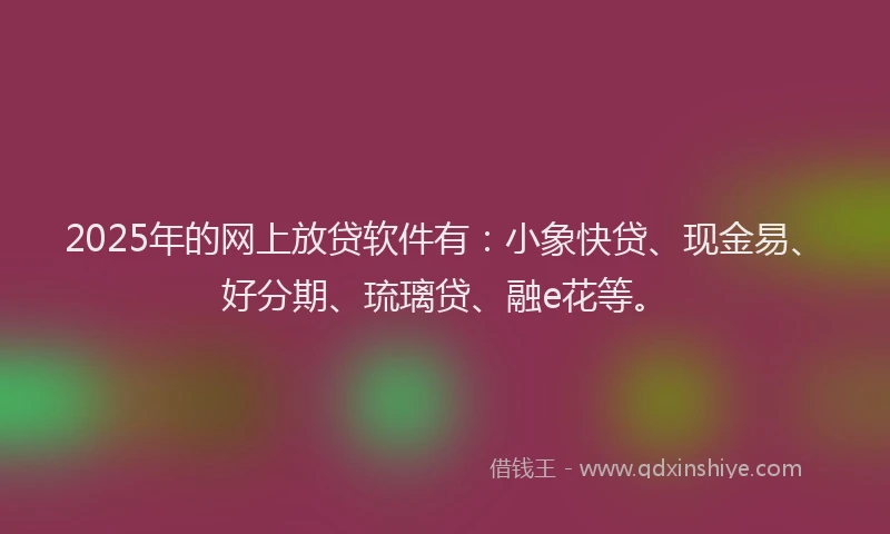 2025年的网上放贷软件有：小象快贷、现金易、好分期、琉璃贷、融e花等。