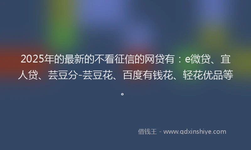 2025年的最新的不看征信的网贷有：e微贷、宜人贷、芸豆分-芸豆花、百度有钱花、轻花优品等。