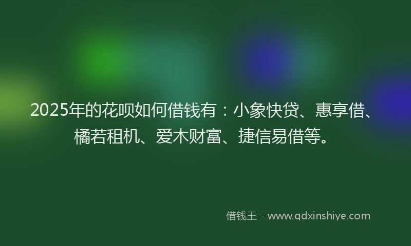 2025年的花呗如何借钱有：小象快贷、惠享借、橘若租机、爱木财富、捷信易借等。