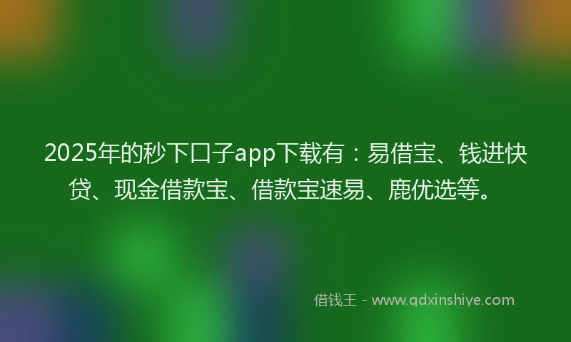 2025年的秒下口子app下载有：易借宝、钱进快贷、现金借款宝、借款宝速易、鹿优选等。