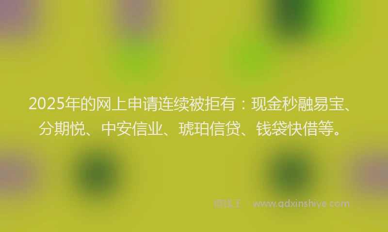 2025年的网上申请连续被拒有：现金秒融易宝、分期悦、中安信业、琥珀信贷、钱袋快借等。