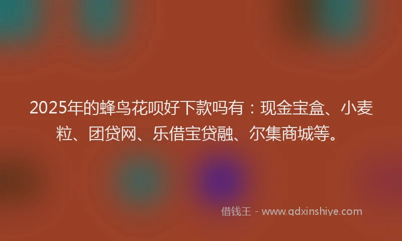 2025年的蜂鸟花呗好下款吗有：现金宝盒、小麦粒、团贷网、乐借宝贷融、尔集商城等。